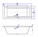 Santino SQ inbouw duo ligbad 180x80x49 cm mat wit - maattekening