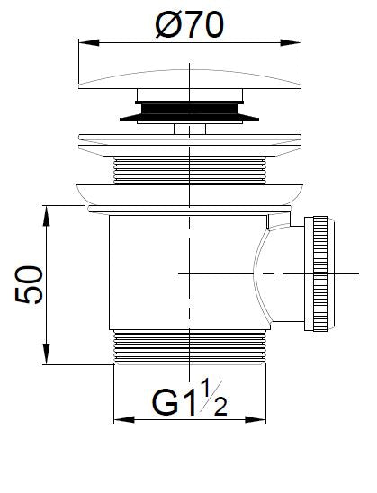 Maattekening Wiesbaden Caral clickwaste afvoerplug vrijstaand bad 1 1/2" chroom