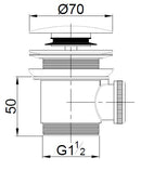 Caral clickwaste afvoerplug vrijstaand bad 1 1/2" chroom - maattekening