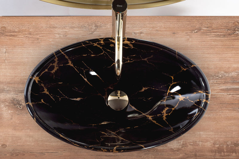 Opzetwastafel Rea Pamela Black Marble Shiny - View 5