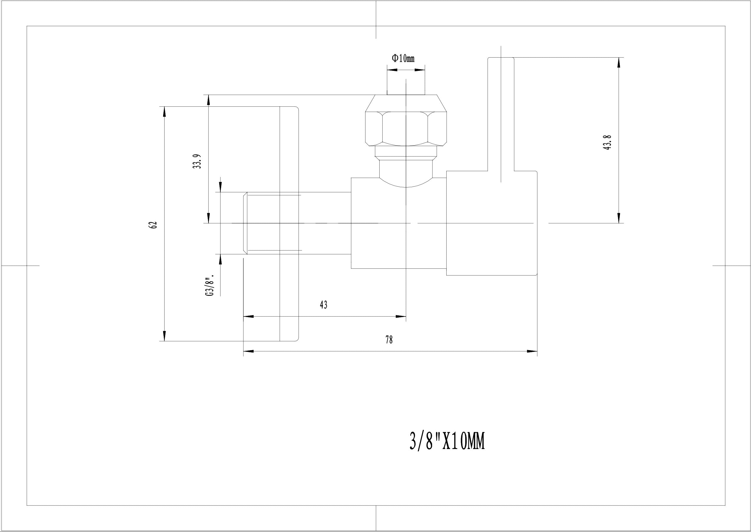 Minimal hoekstopkraan 3/8" x 3/8" of knel 10 mm mat zwart maattekening – 10 × 10 cm | Dealplein