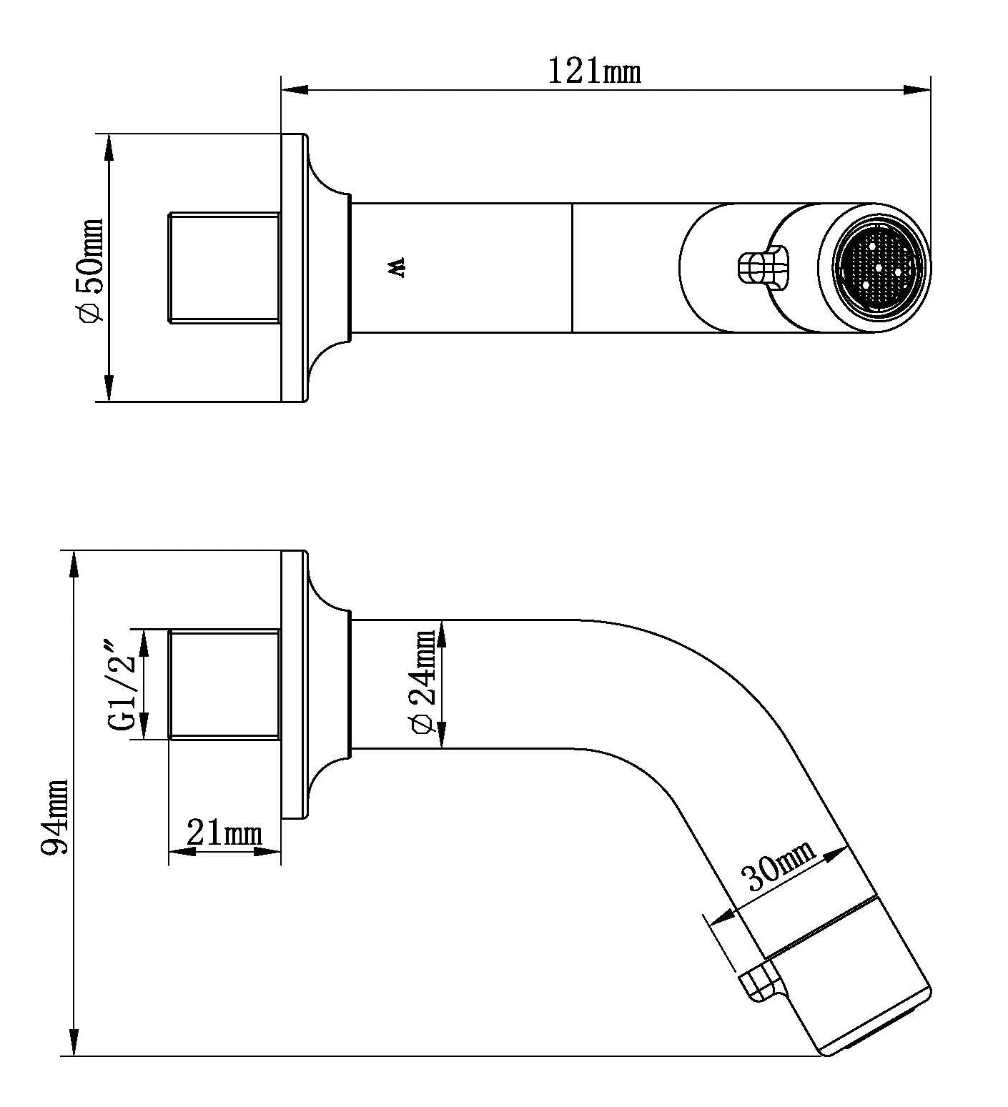 Maattekening Wiesbaden Sophia fonteinkraan met muurbevestiging 1/2" mat zwart