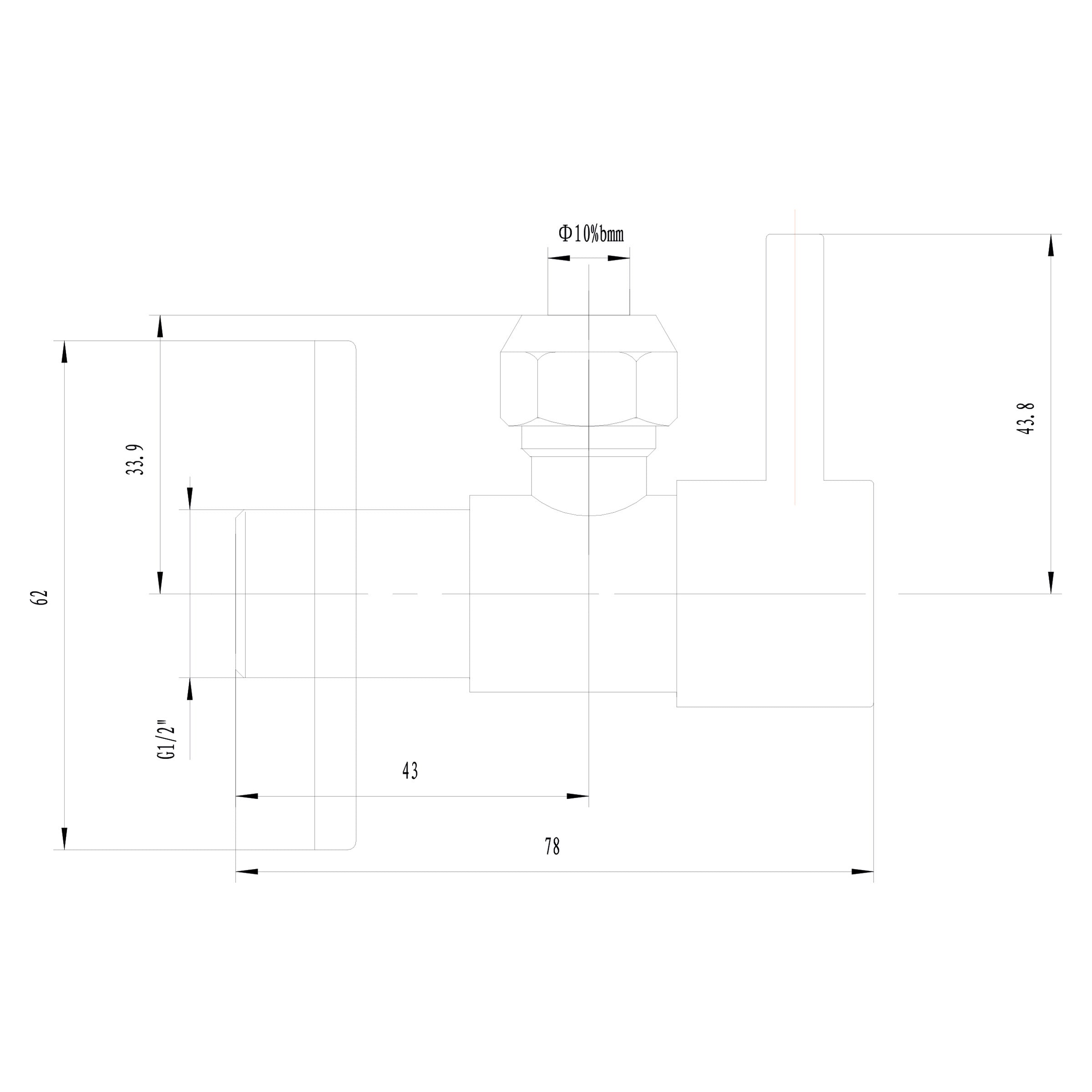 Minimal hoekstopkraan 1/2" x 3/8" of knel 10 mm geborsteld brons koper PVD maattekening – afmetingen volgens maattekening | Dealplein