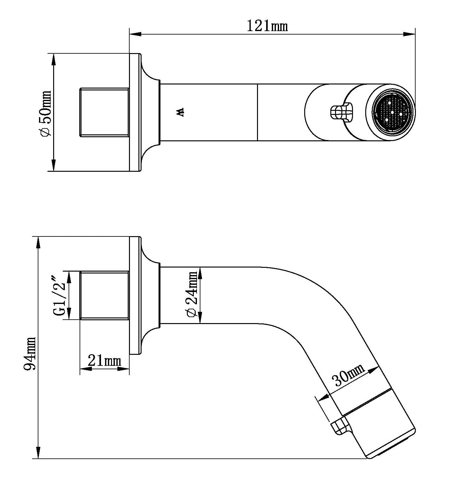 Sophia fonteinkraan met muurbevestiging 1/2" chroom maattekening – afmetingen volgens maattekening | Dealplein
