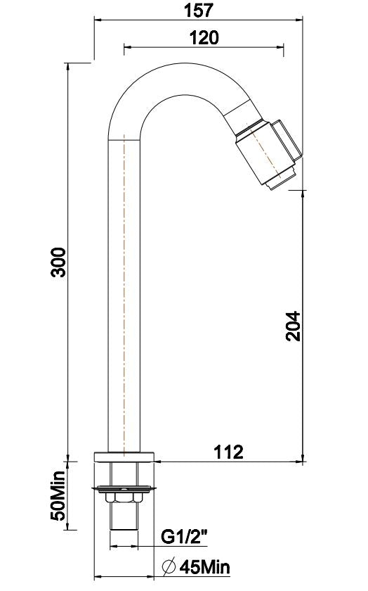 Caral Victoria fonteinkraan XL 1/2'' chroom maattekening – 30 cm | Dealplein