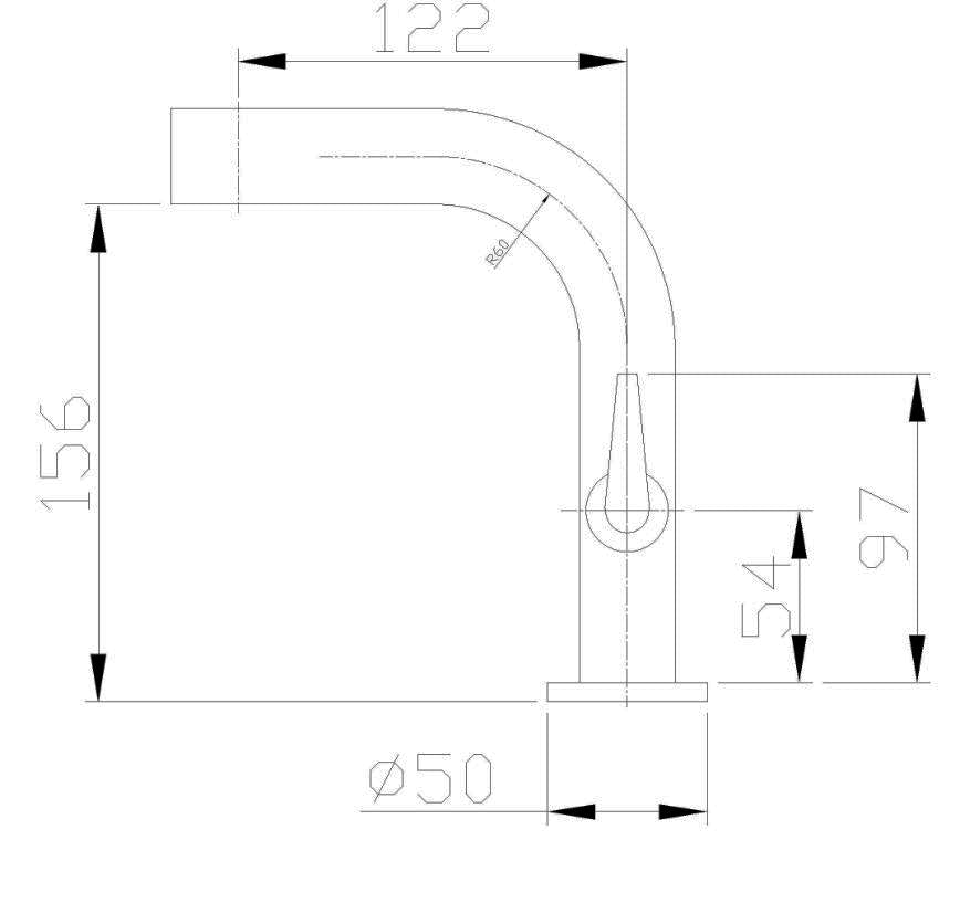 Alpha fonteinkraan 1/2" chroom maattekening – afmetingen volgens maattekening | Dealplein