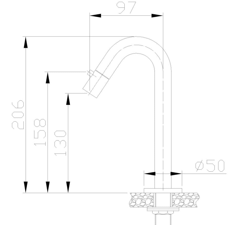 Metro fonteinkraan 1/2" mat zwart maattekening – afmetingen volgens maattekening | Dealplein