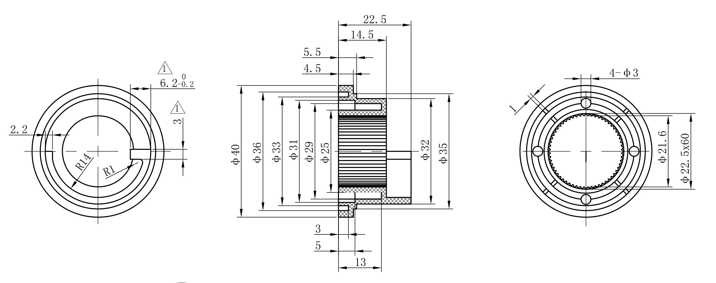 Maattekening Thermostatisch binnenwerk met ring voor universele douchethermostaat