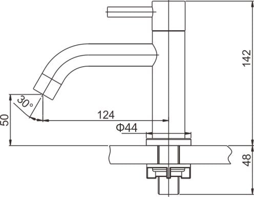 Maattekening Wiesbaden 304 fonteinkraan 1/2" geborsteld RVS