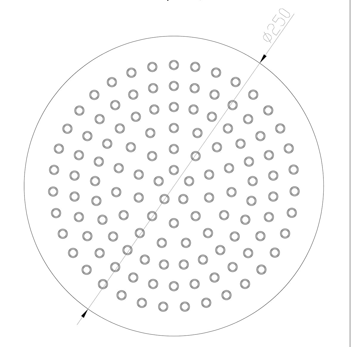 Maattekening Wiesbaden 304 hoofddouche rond 25 cm geborsteld RVS