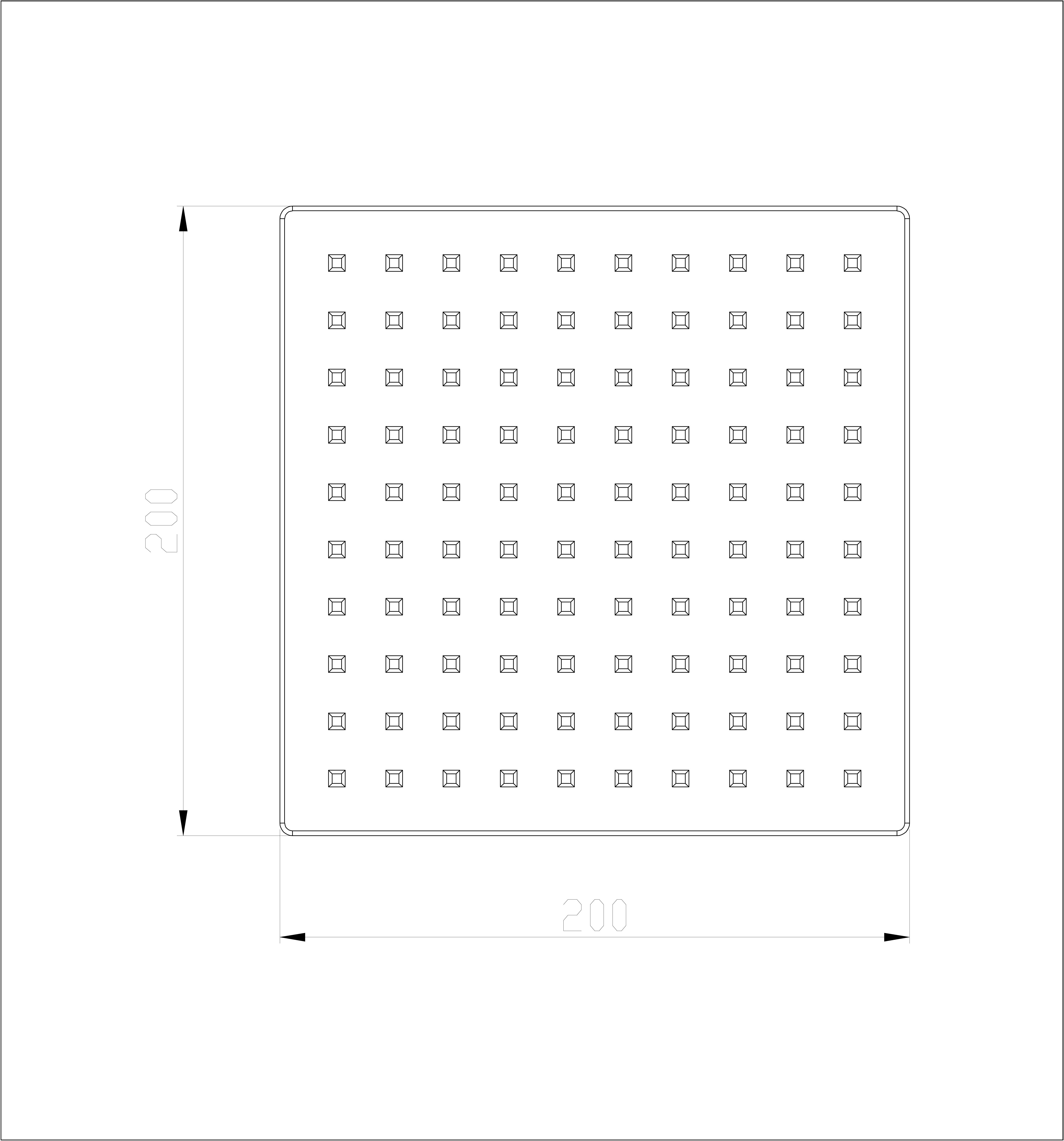 304 hoofddouche vierkant 20 cm geborsteld RVS maattekening – 20 cm | Dealplein