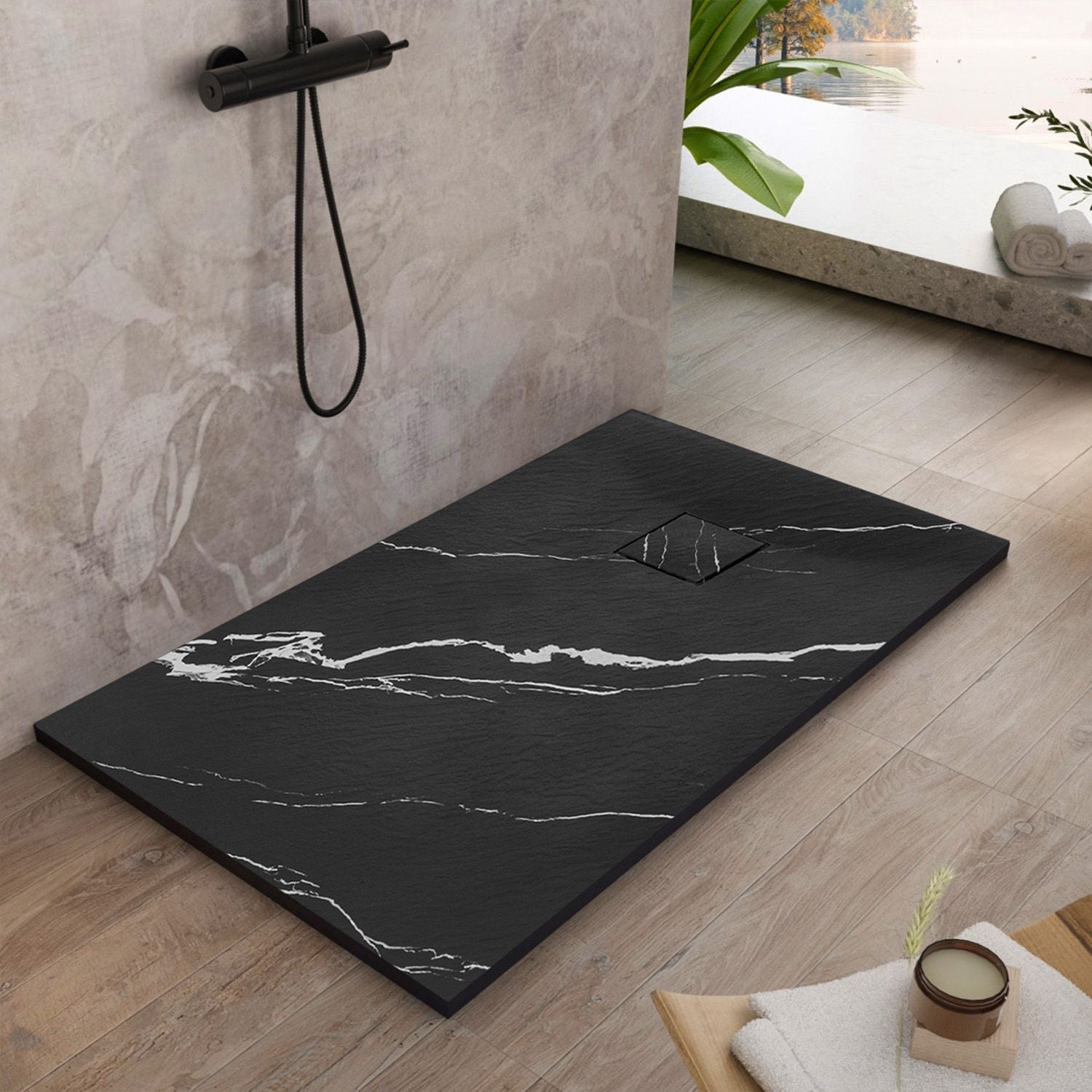 Douchebak Rea Magnum CARRARA Zwart 80 x 100