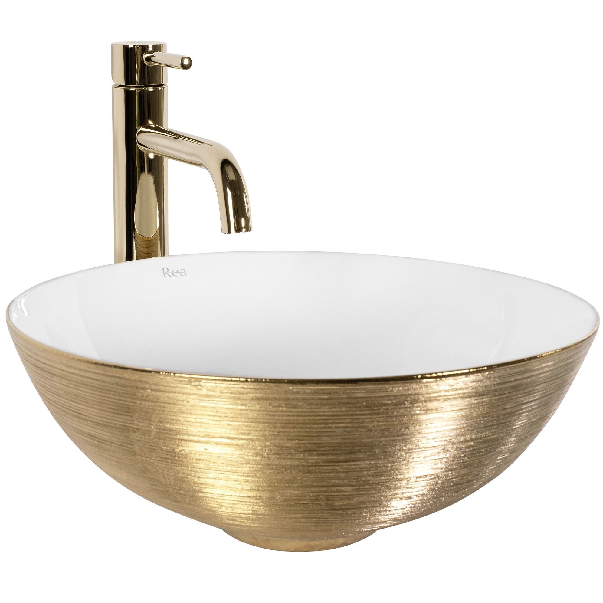 De REA STELLA Gold Brush / White aanrecht keramische wastafel