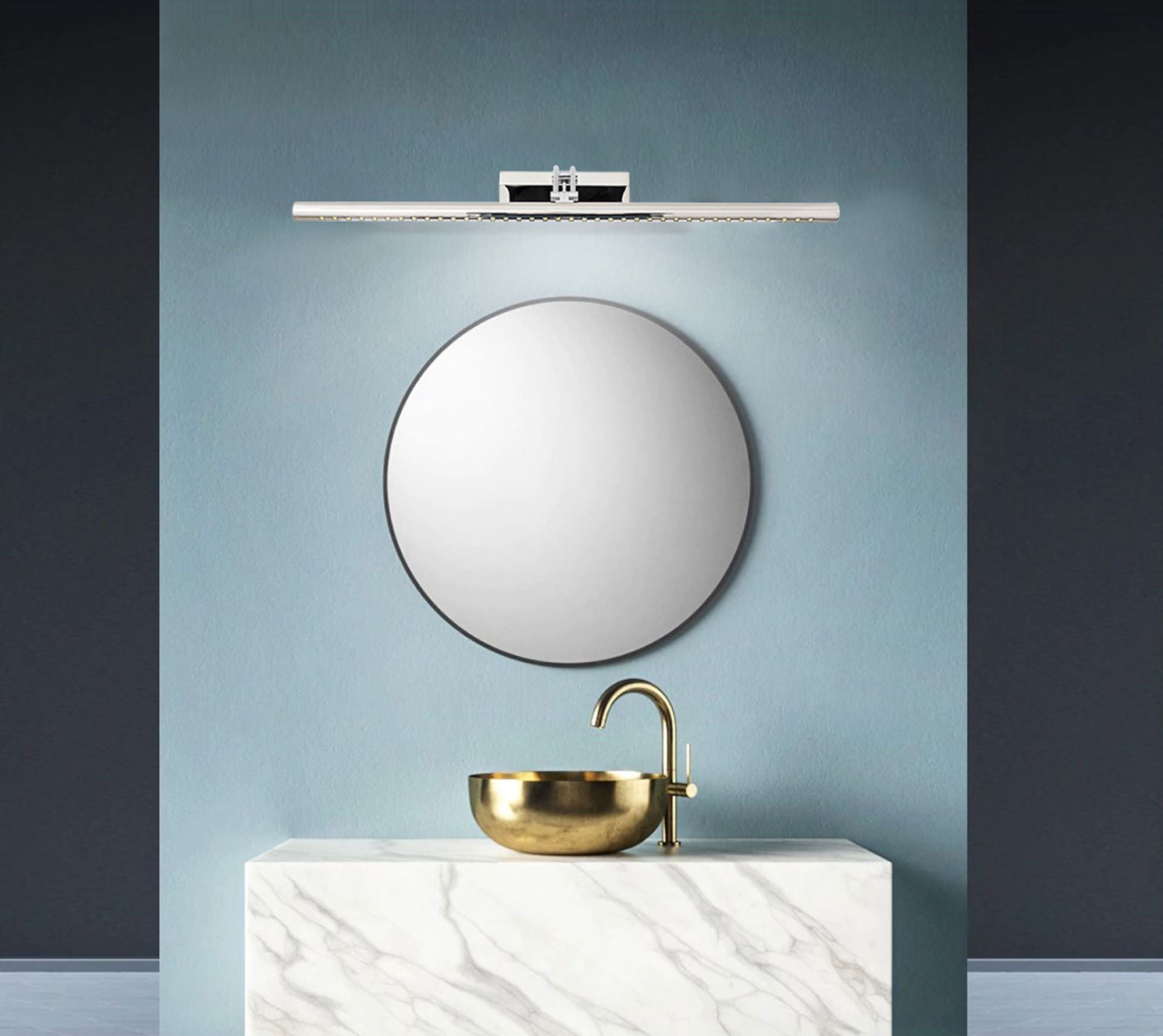 Wandlamp, Azuurblahawe leidde Boven een spiegel 7W 55cm App365-1W Chrome