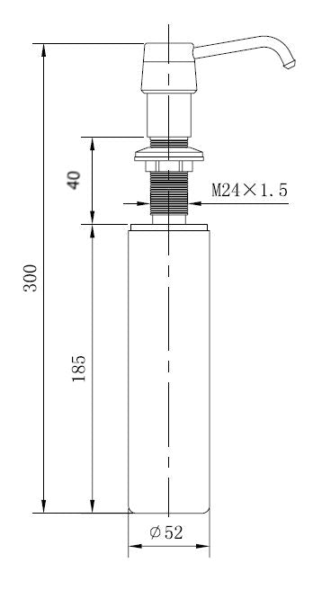 Maattekening Inbouw zeeppompje geborsteld staal kunststof fles 250ml