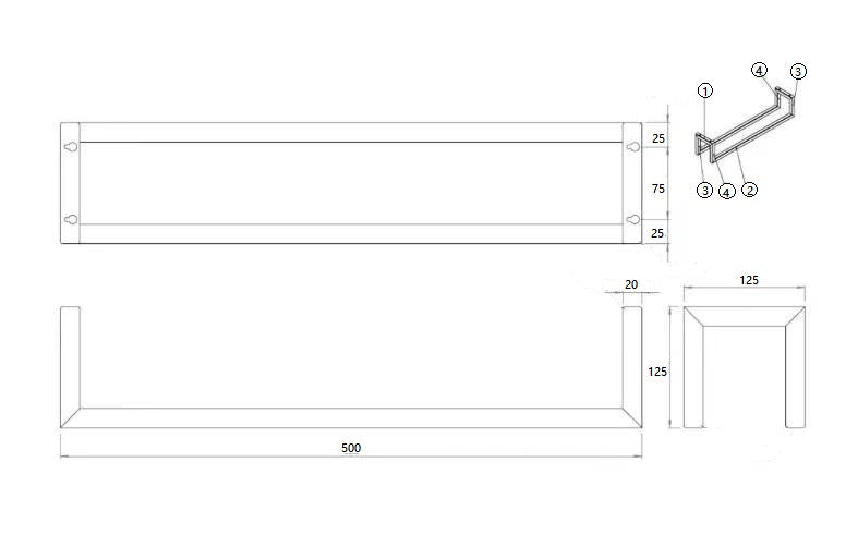 Maattekening Wiesbaden Loft handdoekrek 50 x 12.5 x 12.5 cm mat zwart