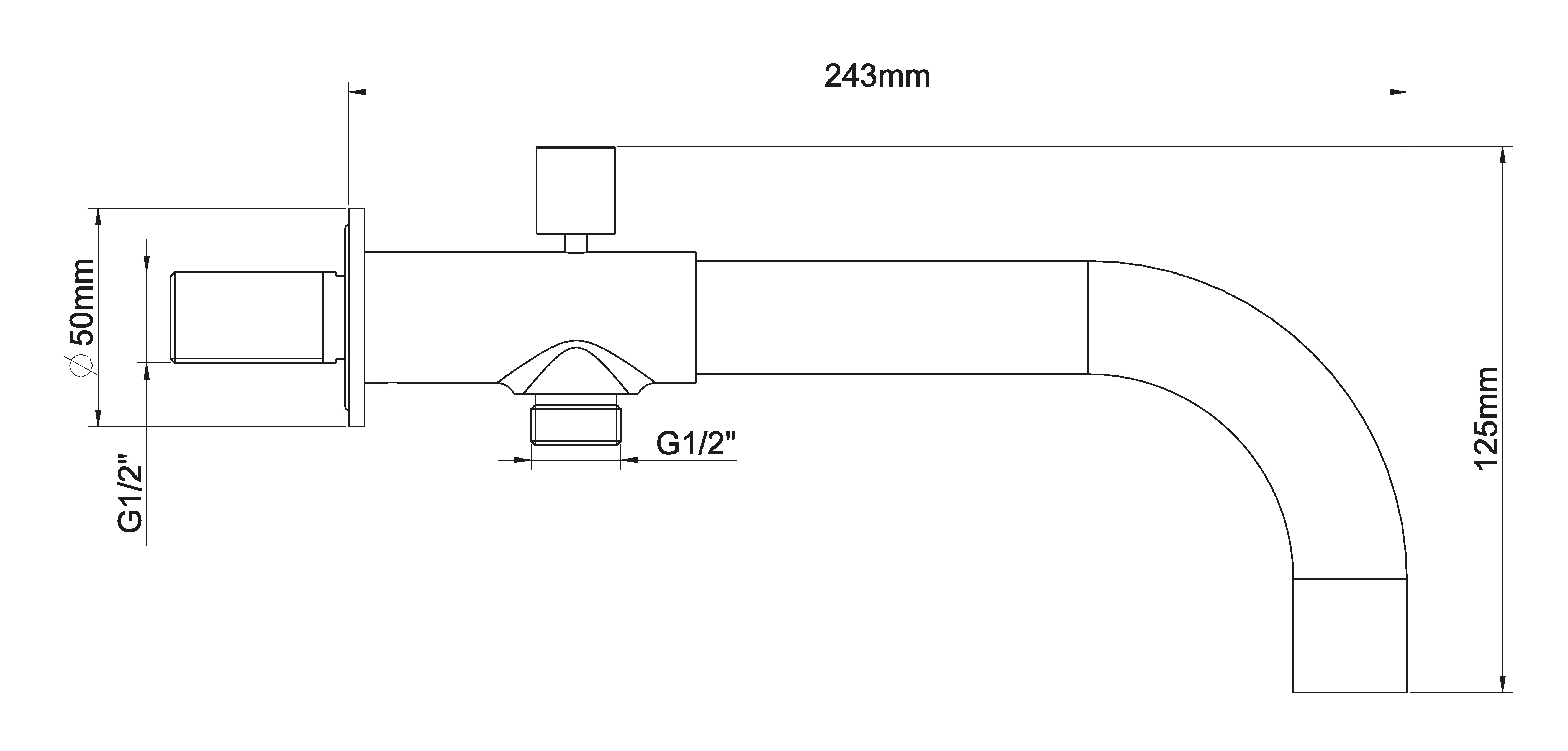 inbouw-baduitloop met omstel rond 23cm mat zwart maattekening – afmetingen volgens maattekening | Dealplein
