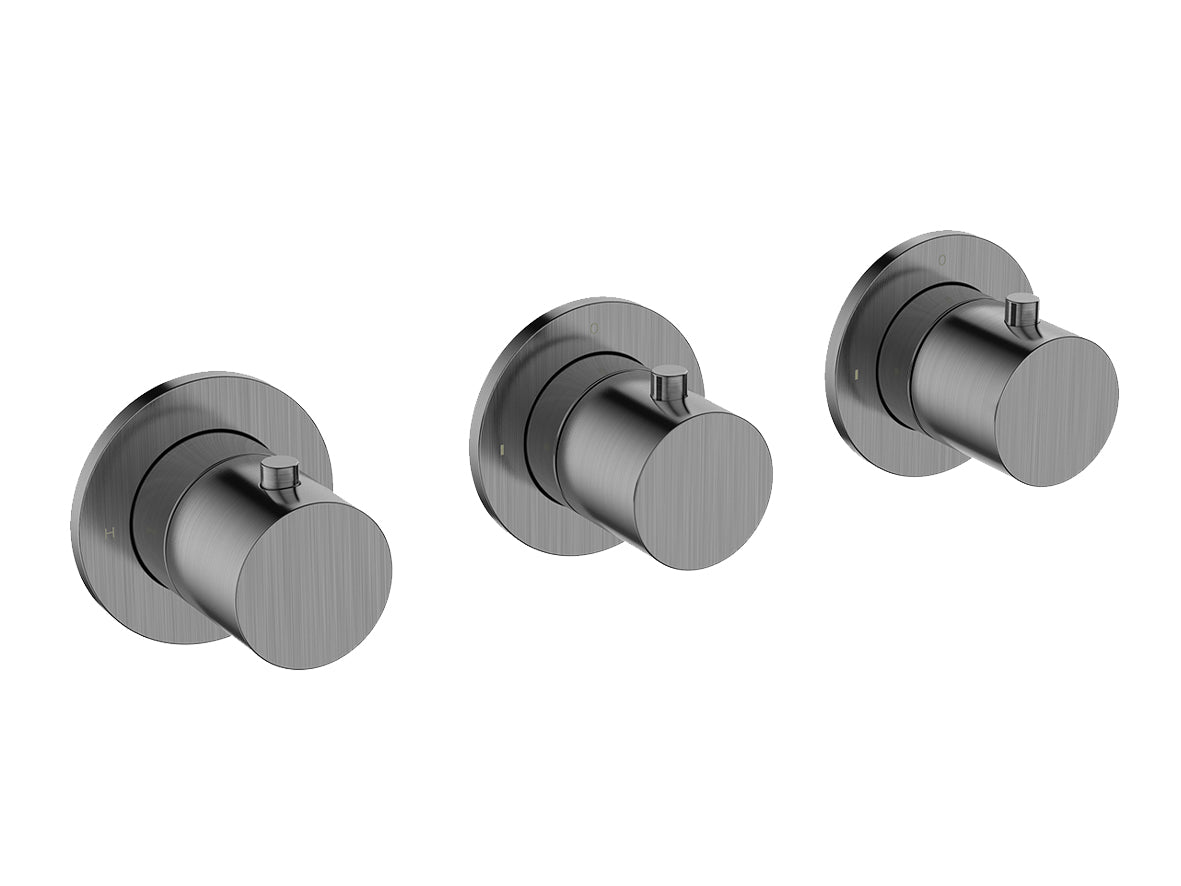 Caral afbouwdeel thermostatische douchekraan met 2 stopkranen gunmetal PVD – Wiesbaden – Gun Metal – Inbouwthermostaat | Dealplein
