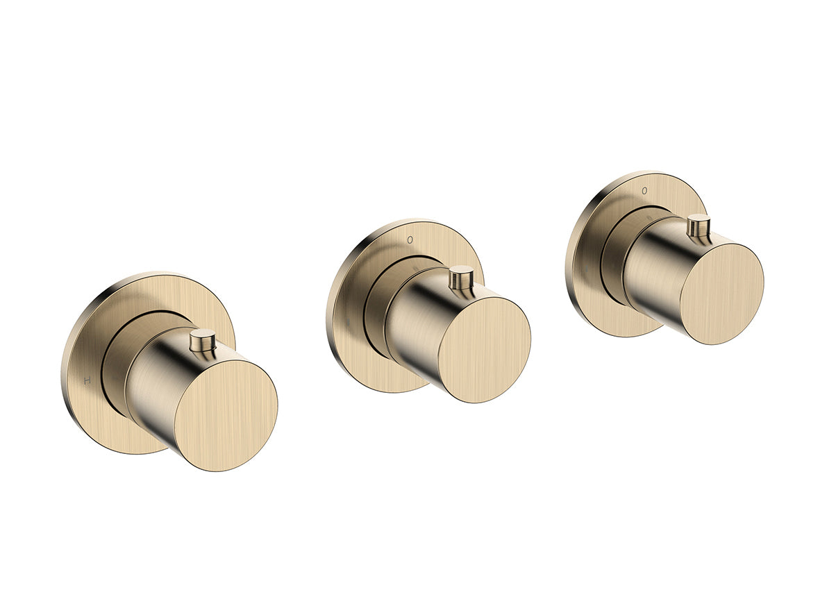 Caral afbouwdeel thermostatische douchekraan met 2 stopkranen geborsteld messing PVD – Wiesbaden – Geborsteld Messing – Inbouwthermostaat | Dealplein