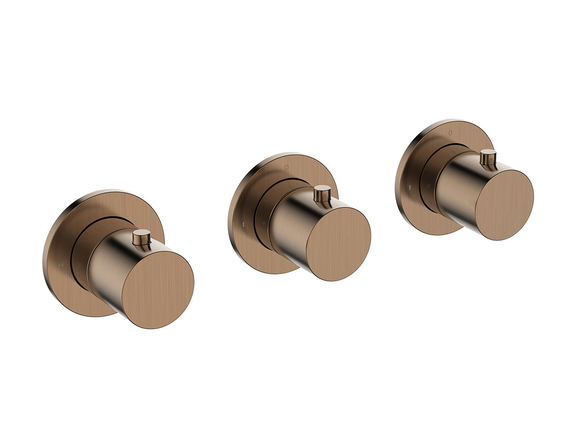 Caral afbouwdeel thermostatische douchekraan met 2 stopkranen geborsteld brons koper PVD – Wiesbaden – Koper – Inbouwthermostaat | Dealplein
