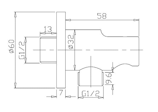 UniMatch wandaansluitbocht met handdouchehouder rond 1/2" mat zwart maattekening – afmetingen volgens maattekening | Dealplein