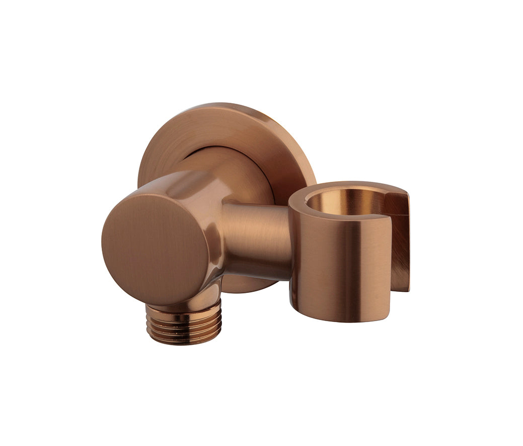 UniMatch wandaansluitbocht met kantelbare handdouchehouder rond 1/2" geborsteld brons koper PVD – Wiesbaden – Koper – Wandaansluitbocht | Dealplein