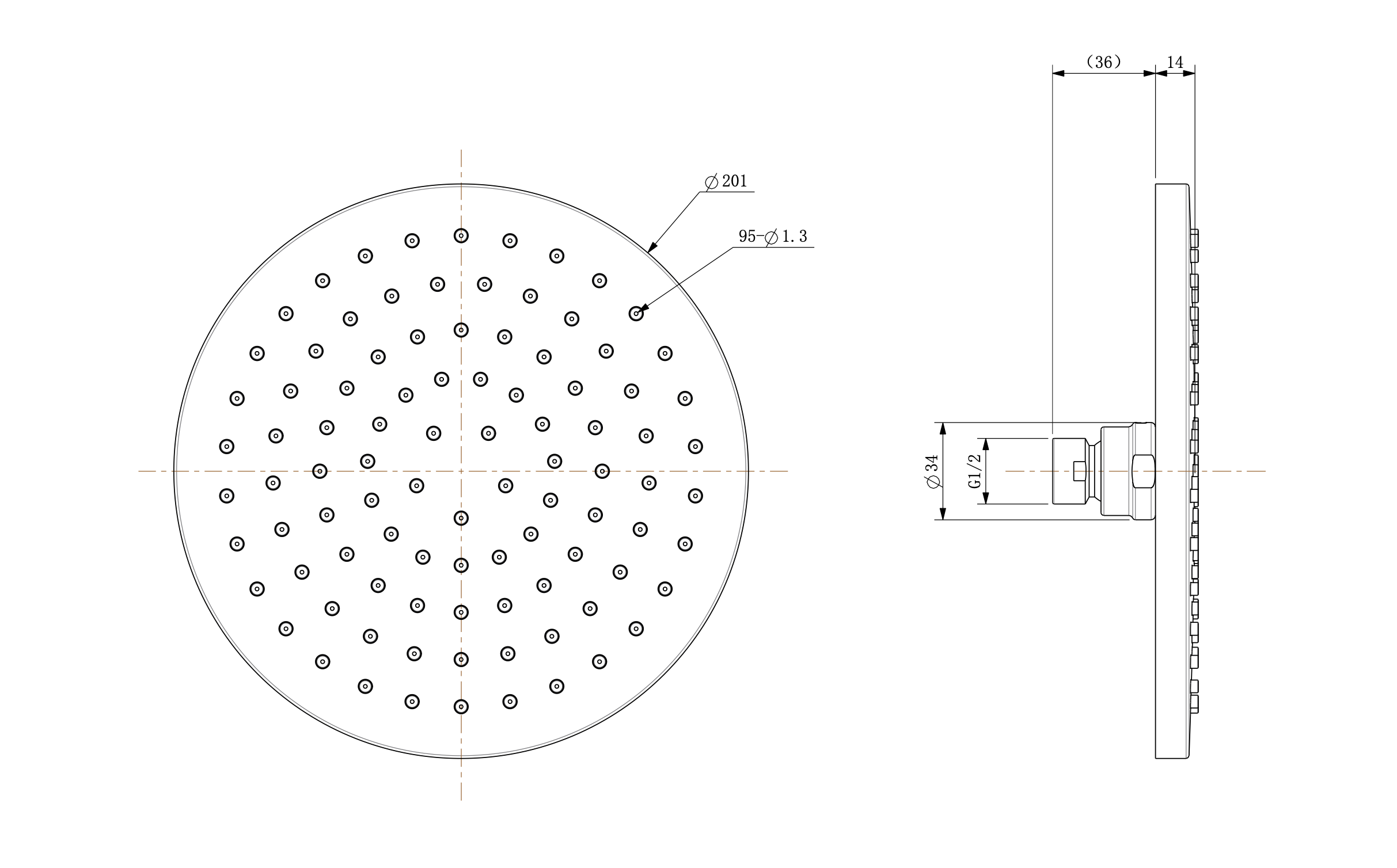 UniMatch hoofddouche rond 20 x 1,2 cm mat zwart maattekening – 20 × 1 cm | Dealplein