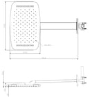 Waterval hoofddouche met doucheram 40 x 25 cm geborsteld staal PVD - maattekening