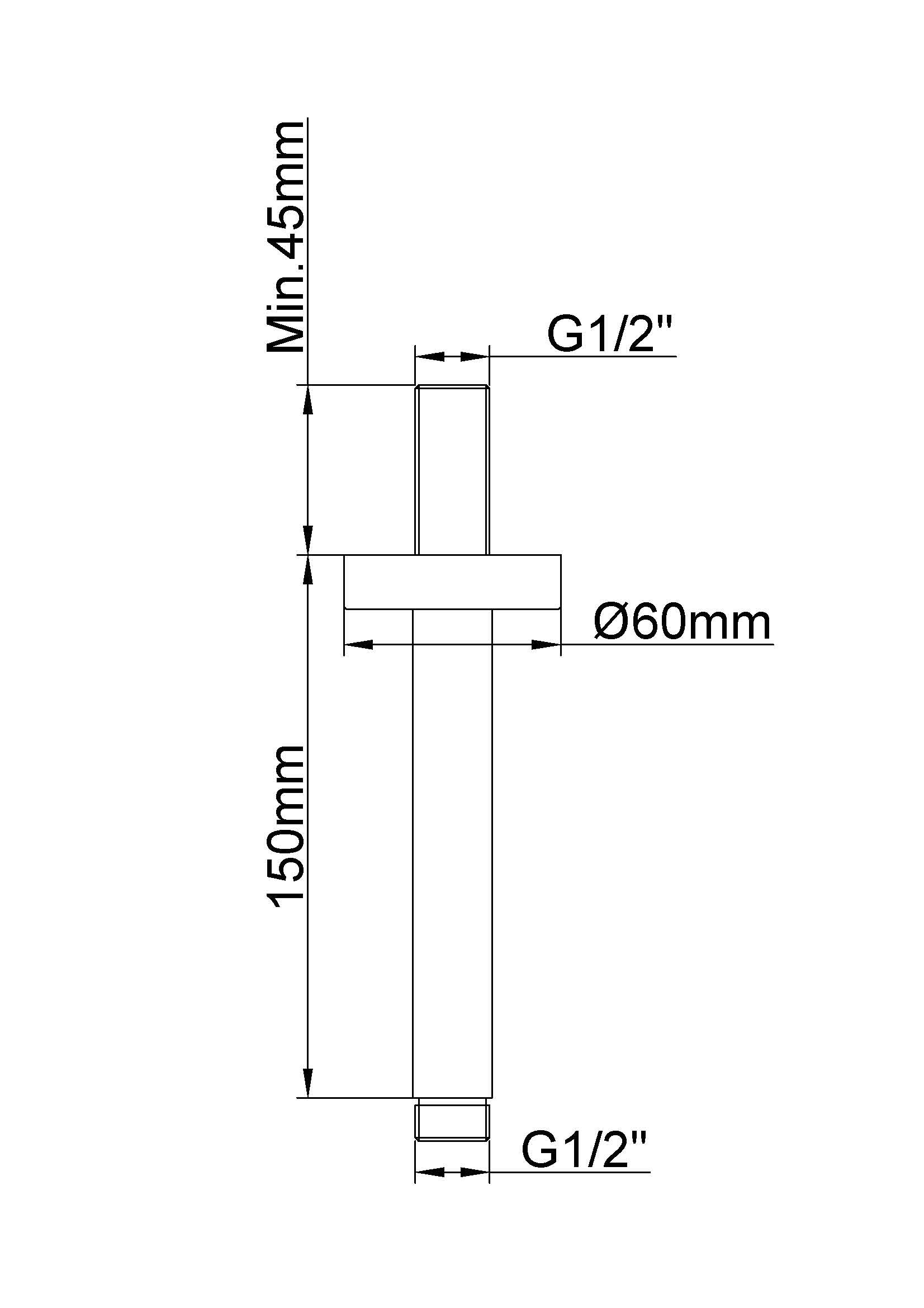 UniMatch douchearm met plafondbevestiging 15 cm geborsteld brons koper PVD maattekening – 15 cm | Dealplein