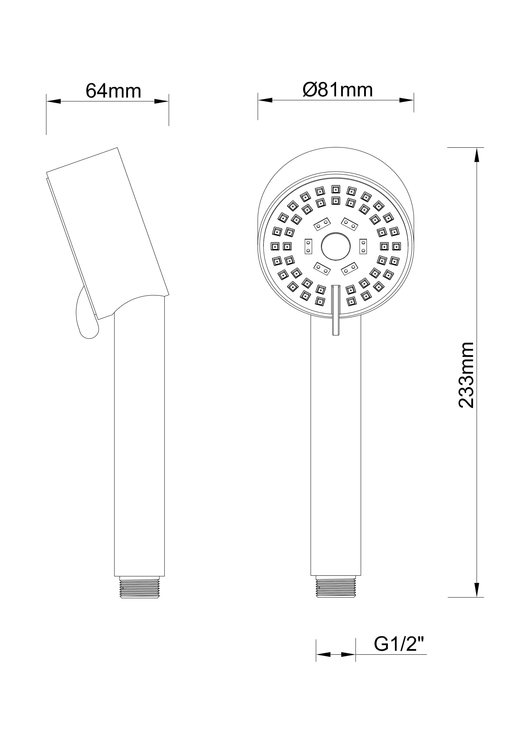 UniMatch Cadans handdouche 3 standen Ø 8 cm mat zwart maattekening – 10 cm | Dealplein