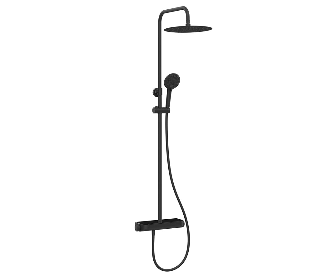 Tondell thermostatische regendoucheset opbouw met planchet mat zwart – Wiesbaden – Mat Zwart – Regendoucheset | Dealplein