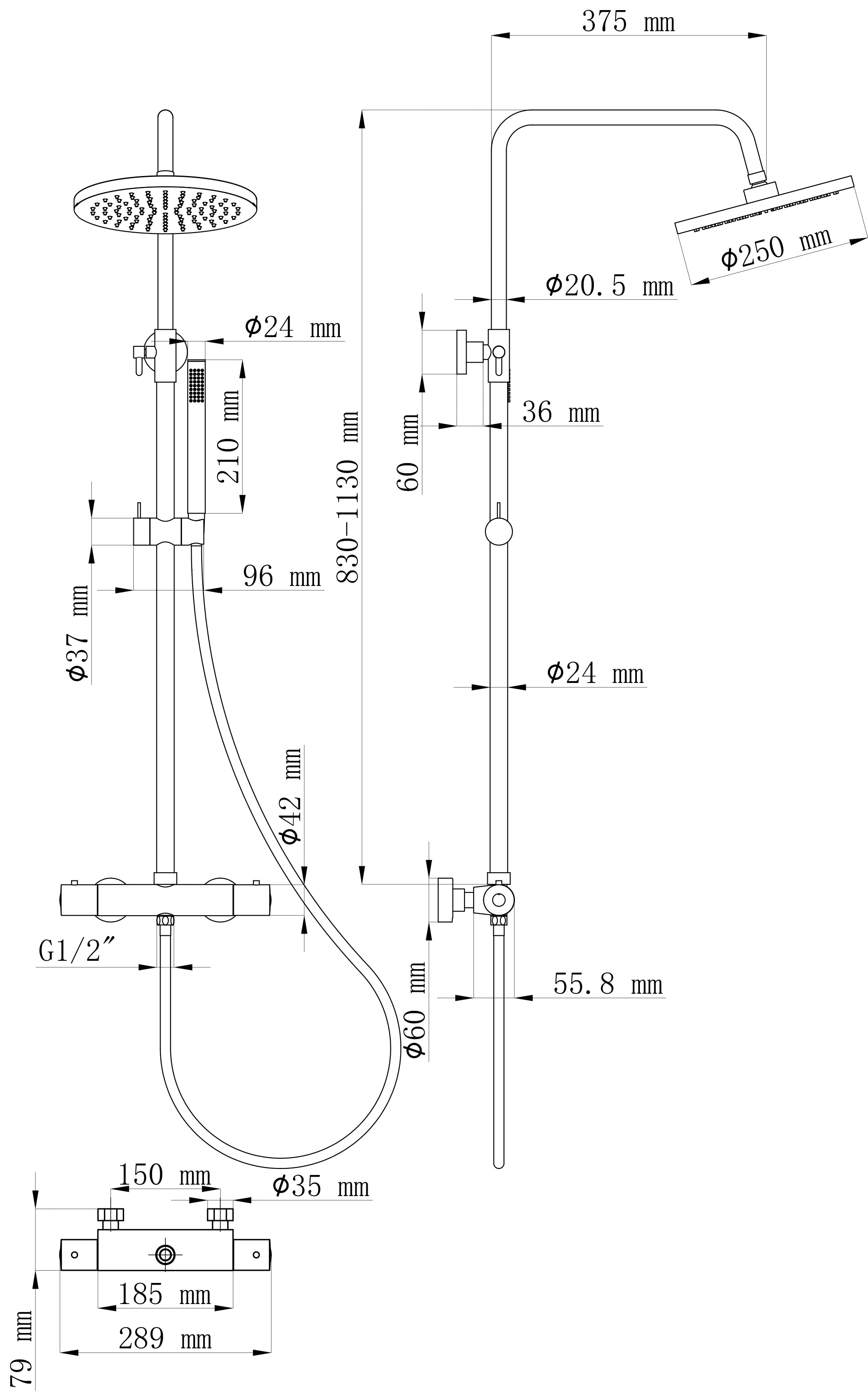 Caral Thermostatische Regendoucheset Opbouw Mat Zwart