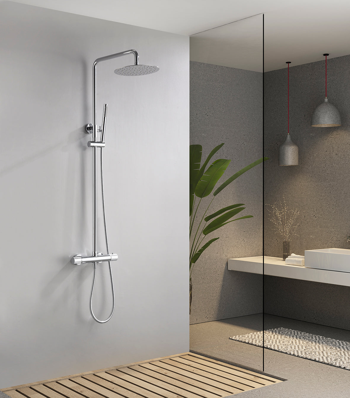 Ribbd thermostatische regendoucheset opbouw chroom – Wiesbaden – Chroom – Regendoucheset | Dealplein