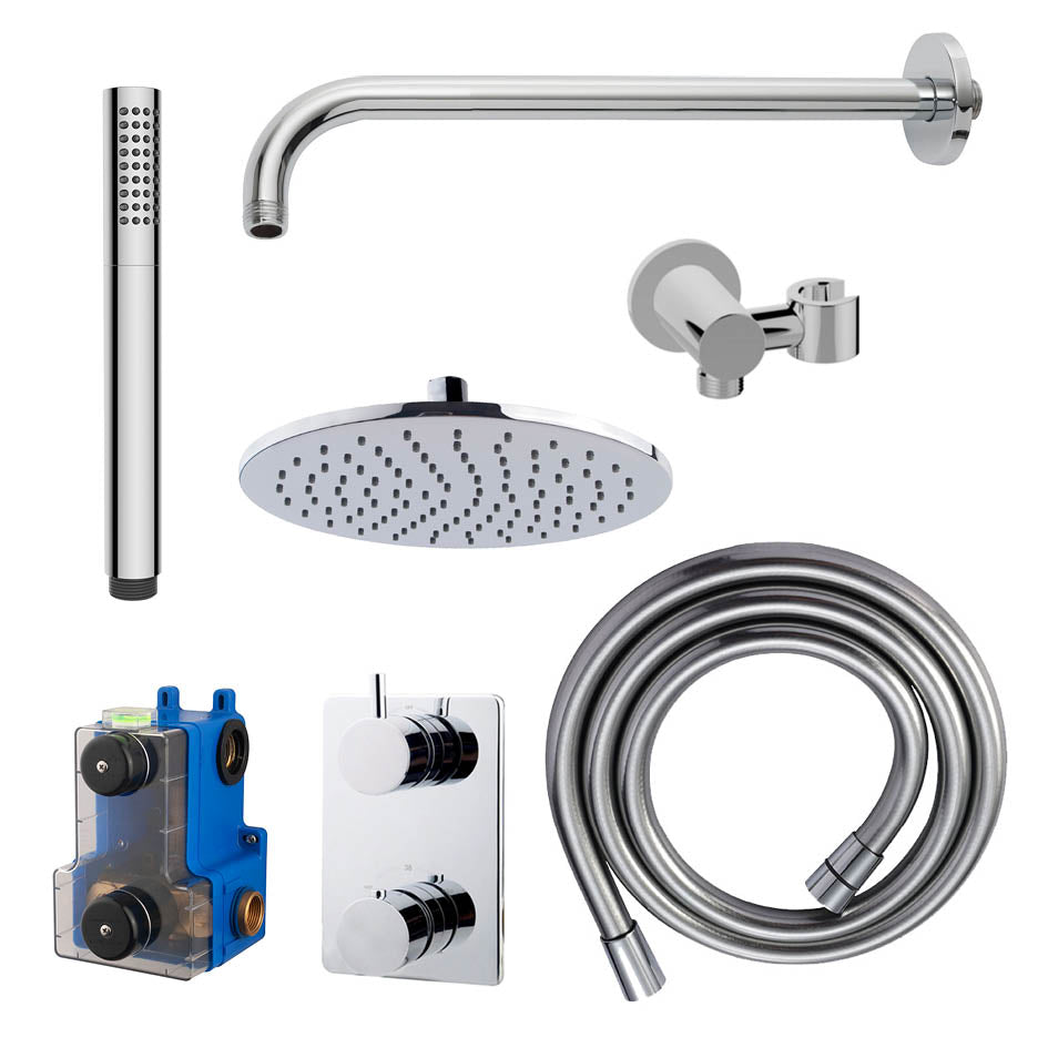 Caral Inbouwthermostaat Compleet met Hoofddouche 25 cm en Staafhanddouche Chroom