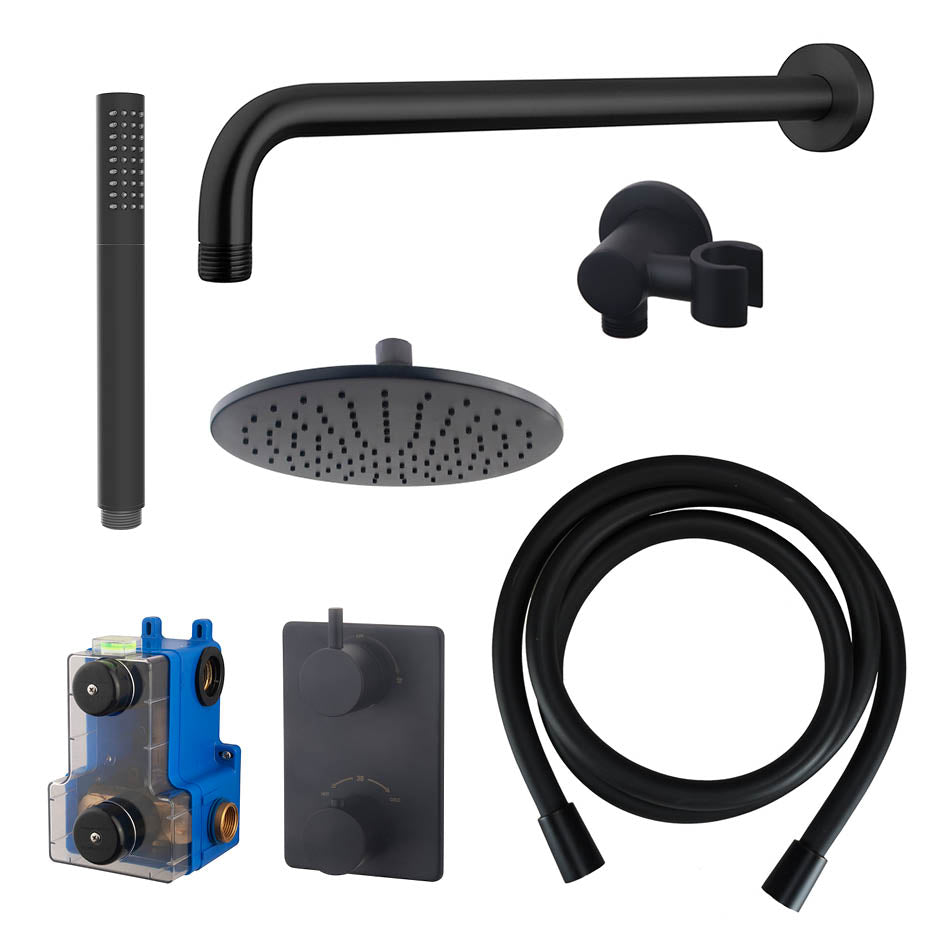 Caral Inbouwthermostaat Compleet met Hoofddouche 25 cm en Staafhanddouche Mat Zwart