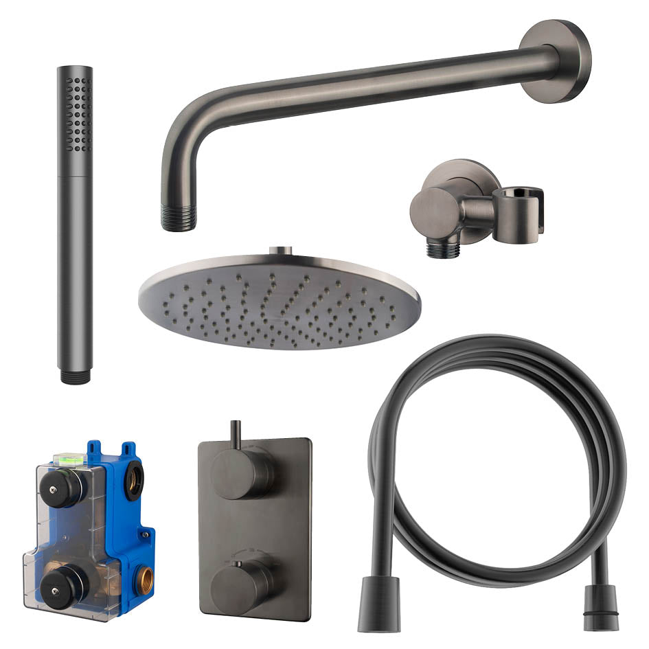Caral Inbouwthermostaat Compleet met Hoofddouche 25 cm en Staafhanddouche Gunmetal