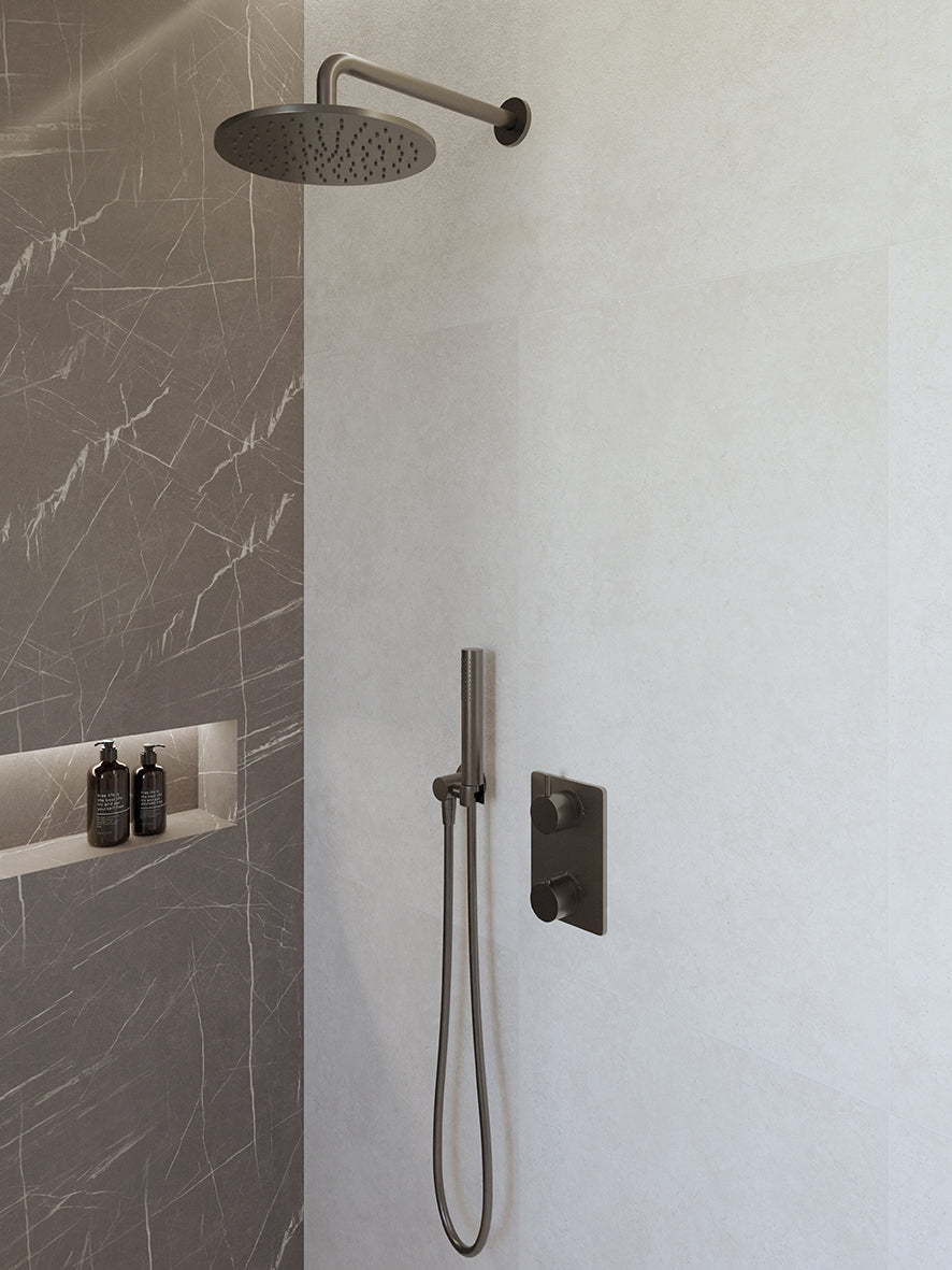 Caral Inbouwthermostaat Compleet met Hoofddouche 25 cm en Staafhanddouche Gunmetal
