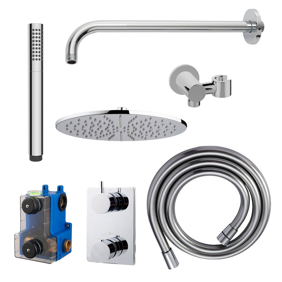 Caral Inbouwthermostaat Compleet met Hoofddouche 30 cm en Staafhanddouche Chroom