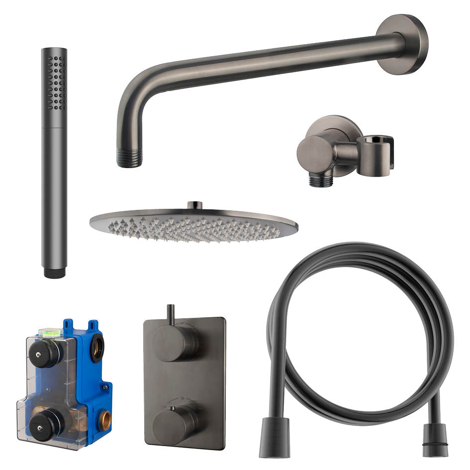 Caral Inbouwthermostaat Compleet met Hoofddouche 30 cm en Staafhanddouche Gunmetal