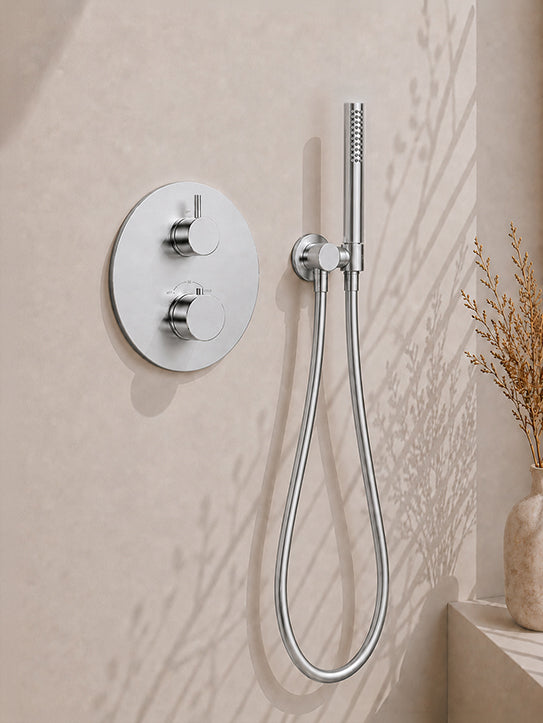 Wiesbaden Caral inbouwthermostaat rond compleet met hoofddouche 30 cm en staafhanddouche chroom