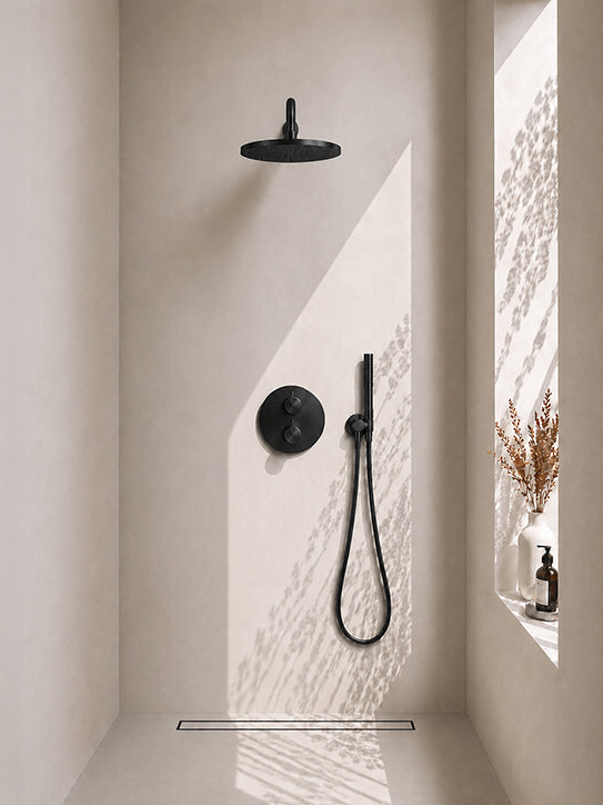 Wiesbaden Caral inbouwthermostaat compleet met hoofddouche 30 cm en staafhanddouche mat zwart