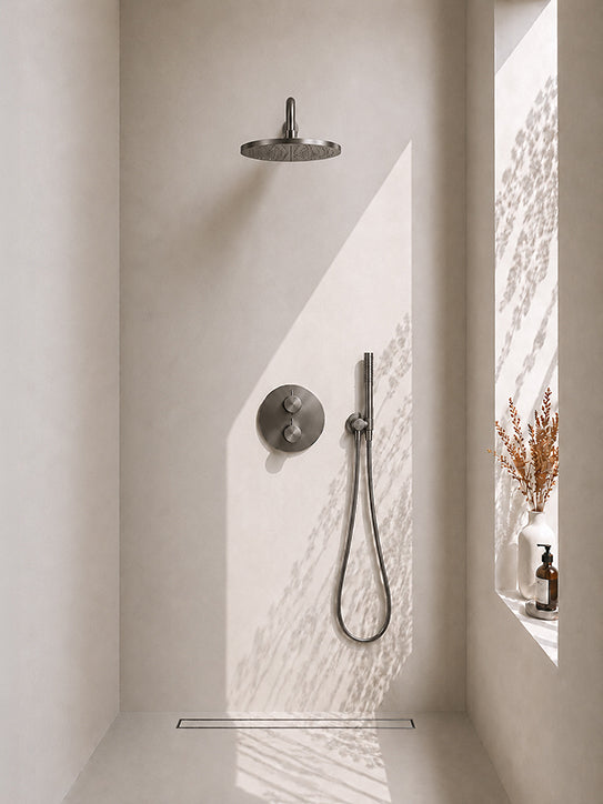 Wiesbaden Caral inbouwthermostaat compleet met hoofddouche 30 cm en staafhanddouche gunmetal