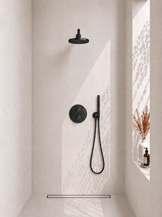 Wiesbaden Caral inbouwthermostaat compleet met hoofddouche 25 cm en staafhanddouche mat zwart