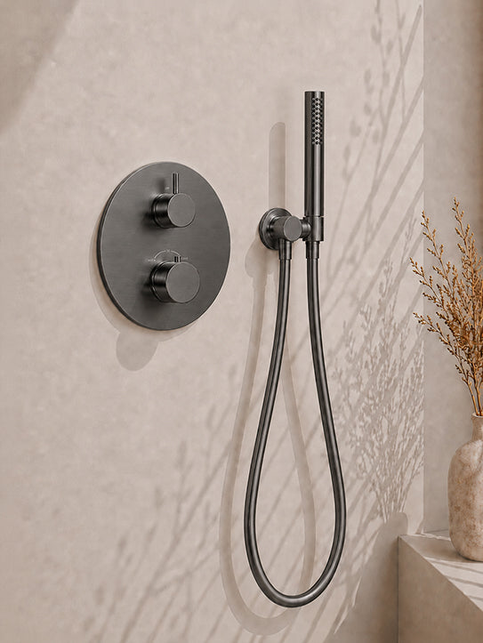 Wiesbaden Caral inbouwthermostaat compleet met hoofddouche 25 cm en staafhanddouche gunmetal