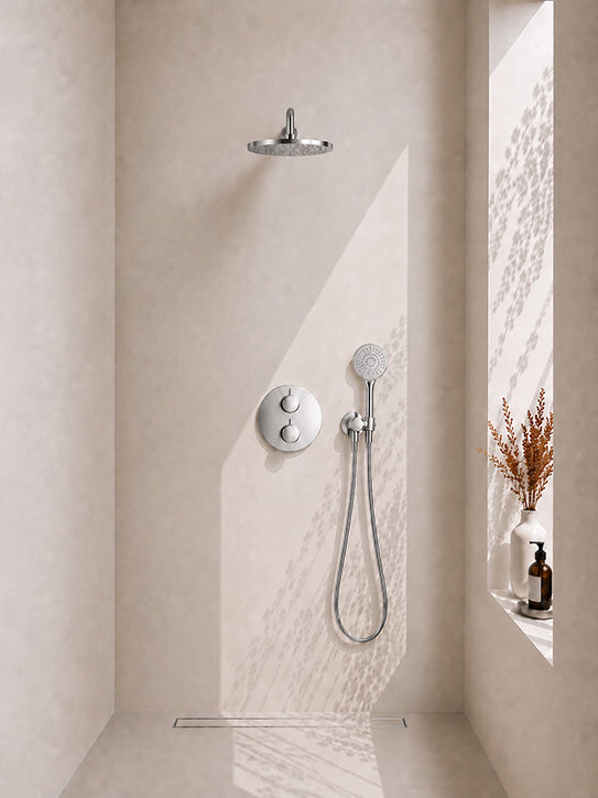 Wiesbaden Caral inbouwthermostaat rond compleet met hoofddouche 30 cm en 3 standen handdouche chroom