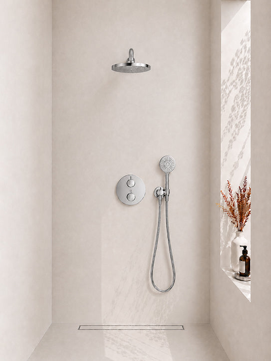 Wiesbaden Caral inbouwthermostaat rond compleet met hoofddouche 25 cm en 3 standen handdouche chroom