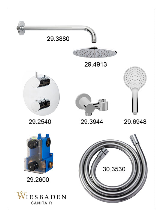 Wiesbaden Caral inbouwthermostaat rond compleet met hoofddouche 25 cm en 3 standen handdouche chroom