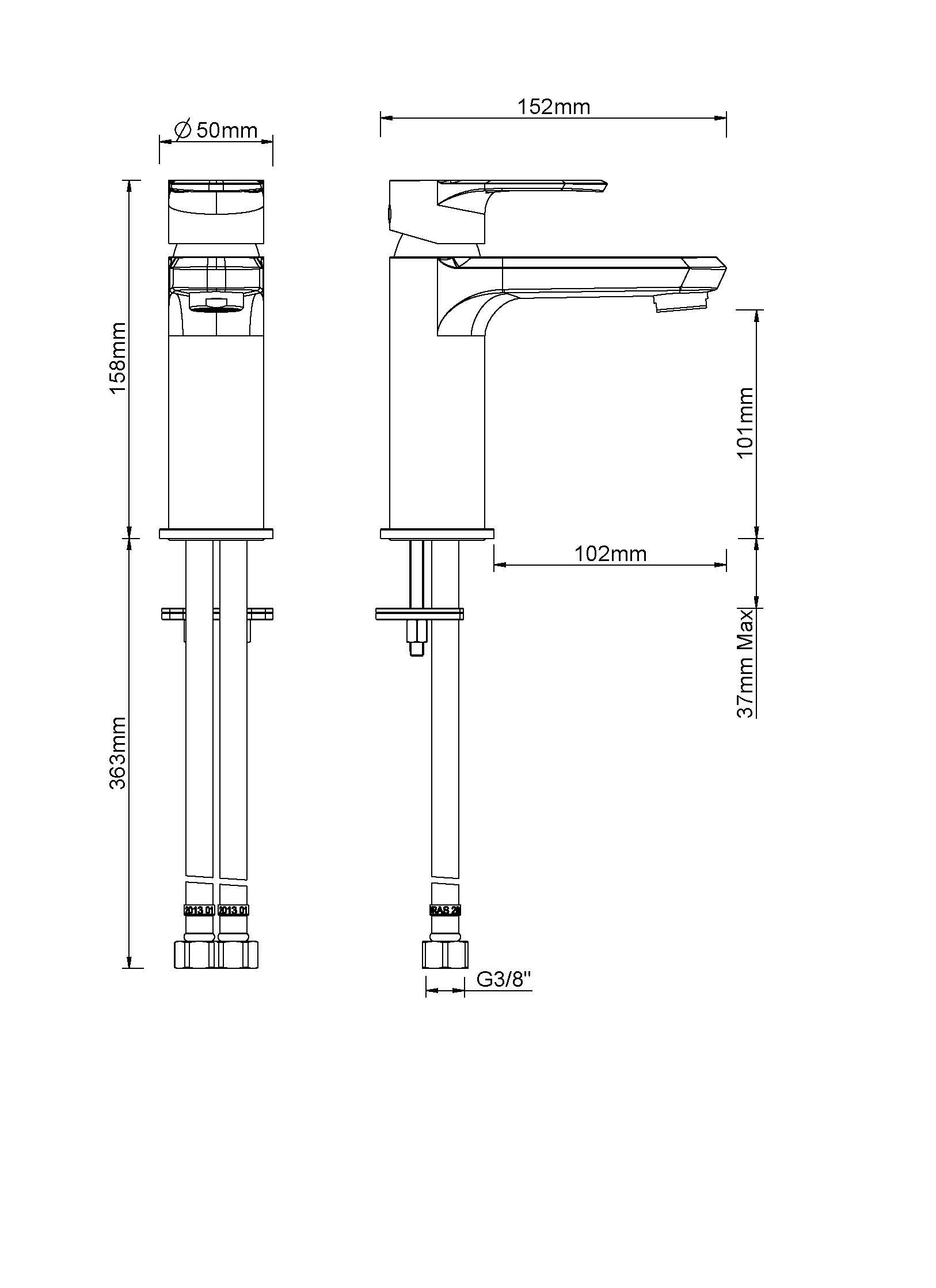 Trop wastafelkraan mat zwart maattekening – afmetingen volgens maattekening | Dealplein