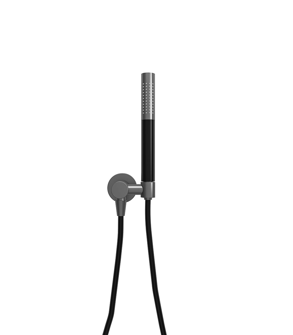Unimatch Handdoucheset met Staafhanddouche 1 Stand, Doucheslang en Wandaansluitbocht Gunmetal/Mat Zwart