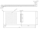 Wandhoofddouche met waterval vierkant 600 x 25 mm chroom - maattekening